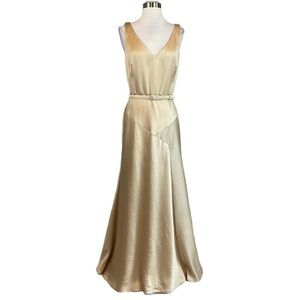 Gold Satin Sleeveless Formal Dress Ralph Lauren Women's Size 14 Evening Gown